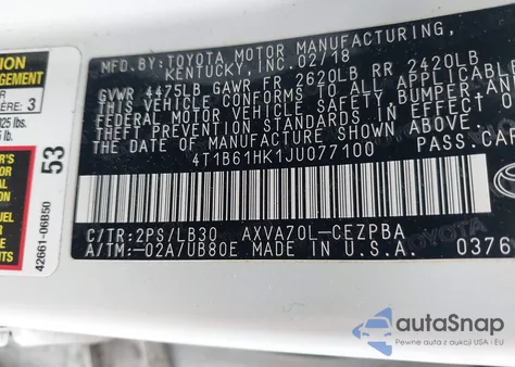 2018 Toyota Camry Xse from USA, damaged, VIN 4T1B61HK1JU077100